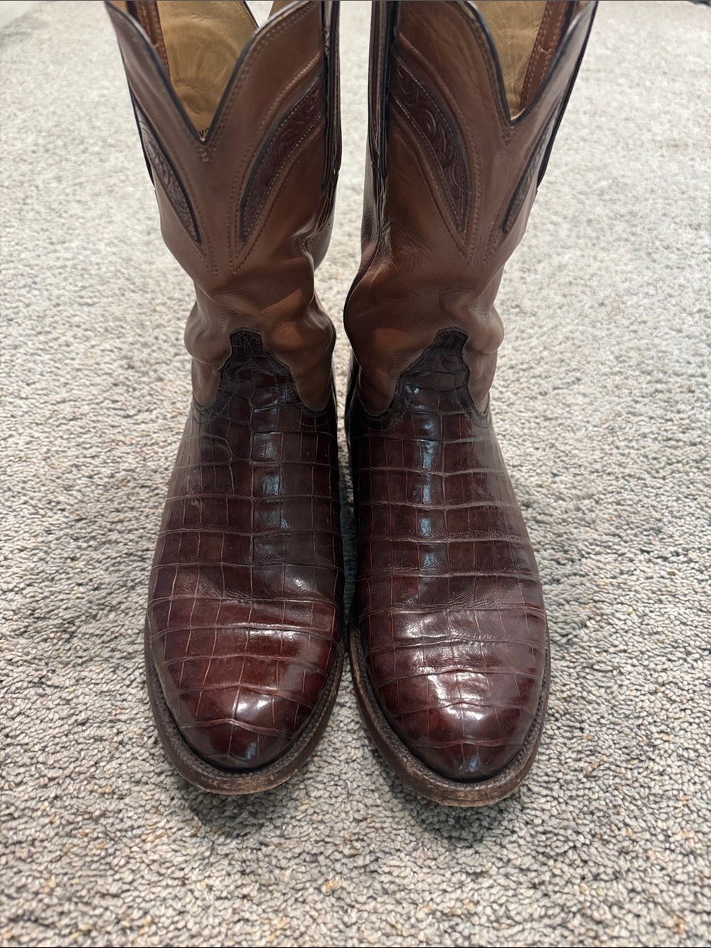 Lucchese Men's Dark Brown Croc-Embossed Leather Western Boots